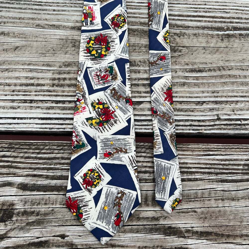Vintage 80s Wembley Silk Christmas Tie USA Made Holiday Novelty Necktie Menswear